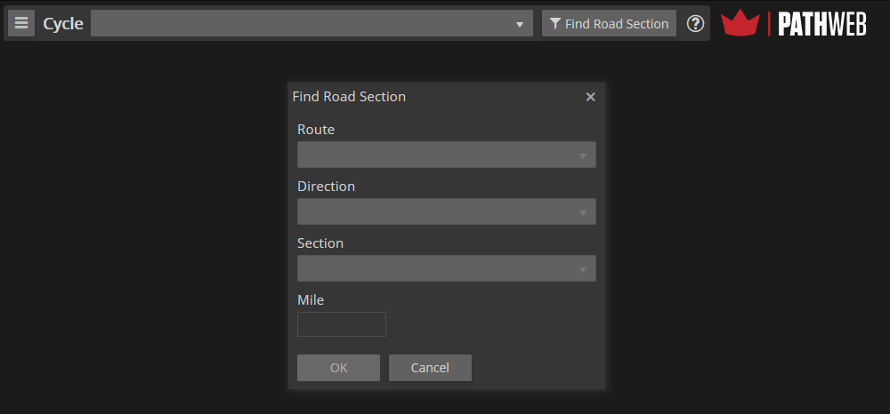 Your Find Road Section dialog may look a little different, but it should be very similar.